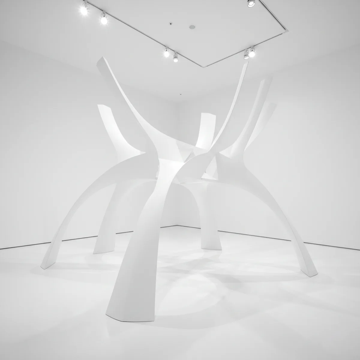 Concept render: an arched sculptural structure built from curved sheet elements