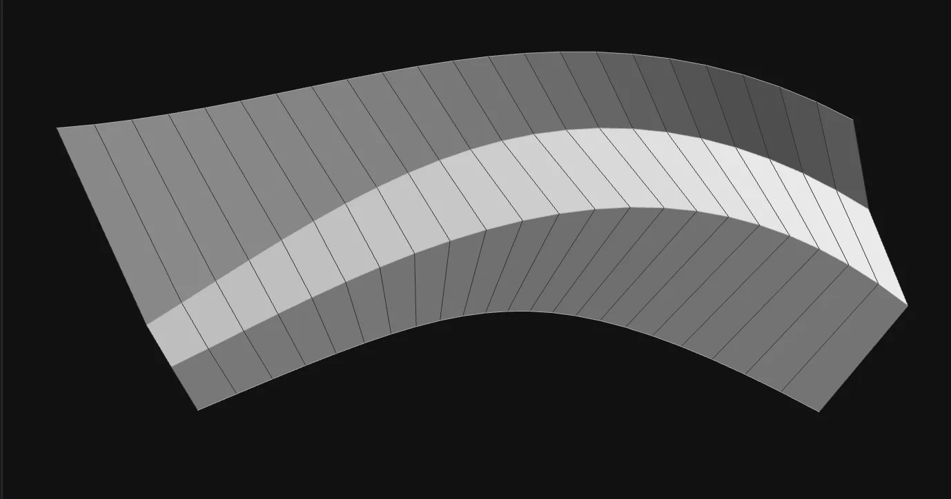 A ruled surface rendered in Unfoldly, shown already bent into its spatial form, built of straight segments